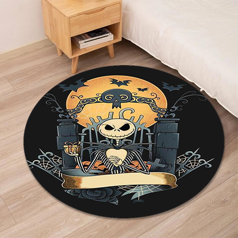 The Nightmare Before Christmas Printed Round Rug Carpet Chair Rug Area Rug Entryway Doormats,for Office Chair Living Room Bedroom Kitchen Room.