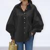 Turn-down Collar Single Breasted Anti-pilling Women Shirt Casual Lantern Sleeve Fashion Shirt Blouse Female Clothing