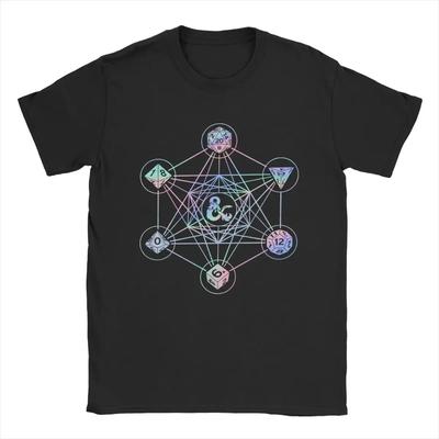 DnD Holografická Geometrická Kostky Trička Pánská Hra Úžasné Čistá Bavlna Tričko Kulatý Výstřih Krátký Rukáv Tričko Velké Topy#Barva