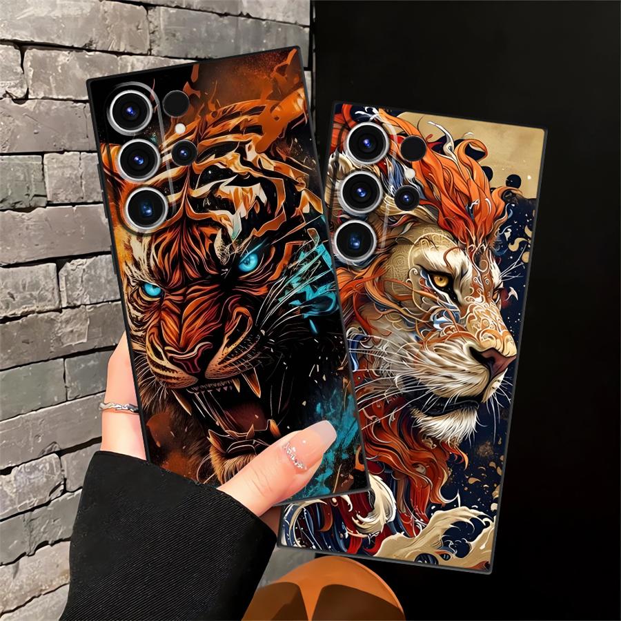 Black Soft Phone Cover Case for Samsung Galaxy S21 S23 FE S22 S25+ S25 Ultra S23+ S24+ S24 Plus S20 Note 20 10 Cool Lion