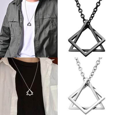 Fashion 1Pc Unisex Men Women Pendant Necklace Black Silver Alloy Couple Necklace Triangle Hip Hop Square Modern Geometric Stacking  Accessories