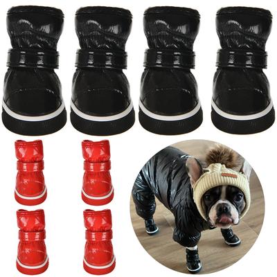 Warm Fleece Dog Shoes For Small Medium Dogs Cats Winter Waterproof Non-slip Puppy Snow Boots Pet Outdoor French Bulldog Sneakers