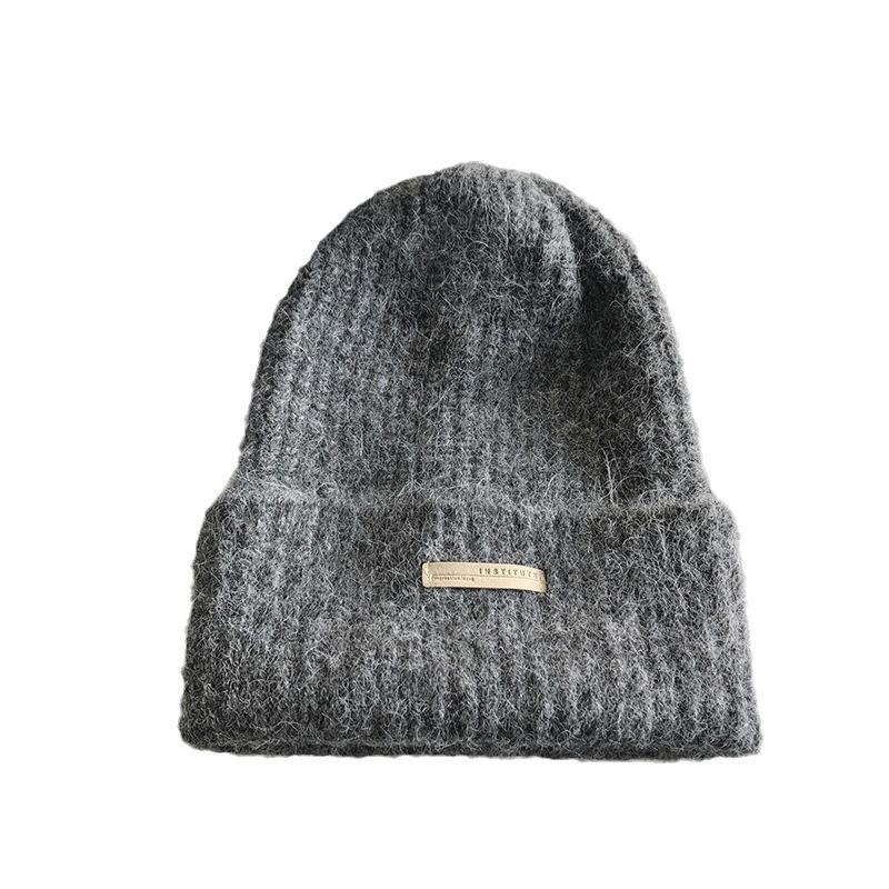 Big Head Hat with Loose Warm Wool Knitted Wool Hat Showing Face Small Ear Protection Big Brim Cold Hat Pile