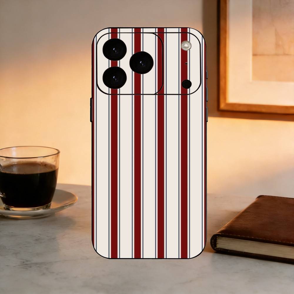 Burgund-Weiß-Streifenmuster Handyhülle Für iPhone 17,16,15,14,13,12,11 Plus,Pro Max,XS,Weiche Silikon-Schwarze Hülle