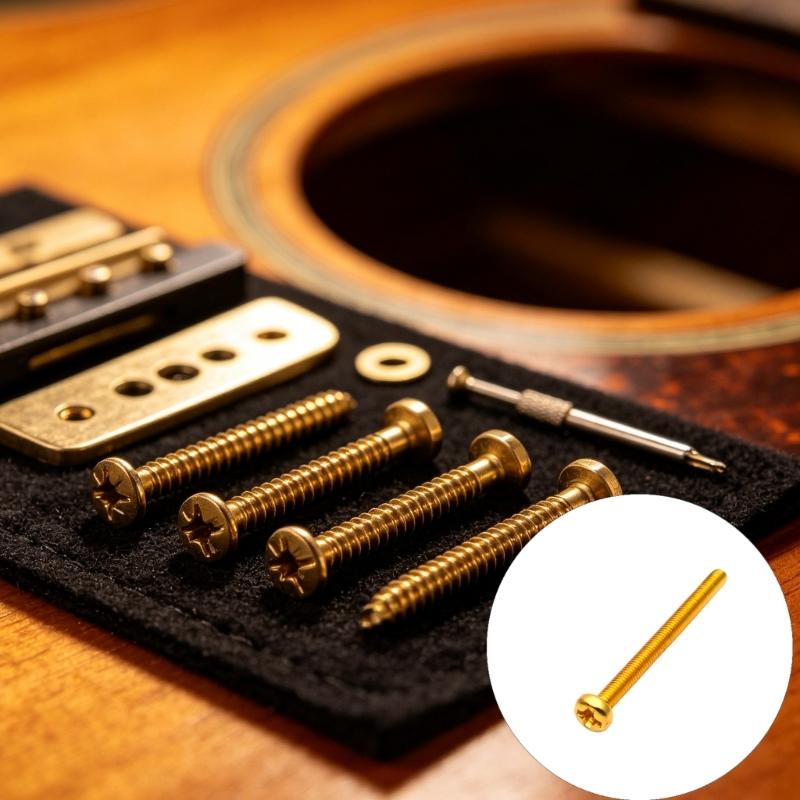 Guitar Bridge Replacement Screws, 10Pcs Metal Fasteners with Rounded Pan-Style Head and Fully Threaded Shafts for Mounting
