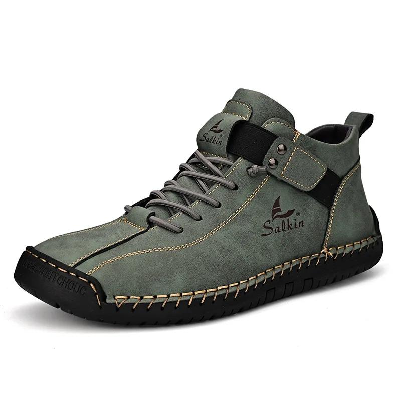 Fashion Handmade Leather Men Shoes Casual Slip on Loafers Breathable Leather Shoes Men Flats Fashion Moccasins Tooling Shoes Plus Size
