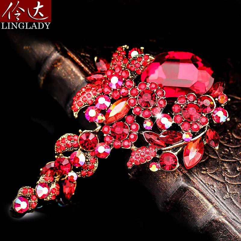 

Linglady European and American Retro Artificial Crystal Clothes Corner Buckle Brooch F206A Red, Tassel Style