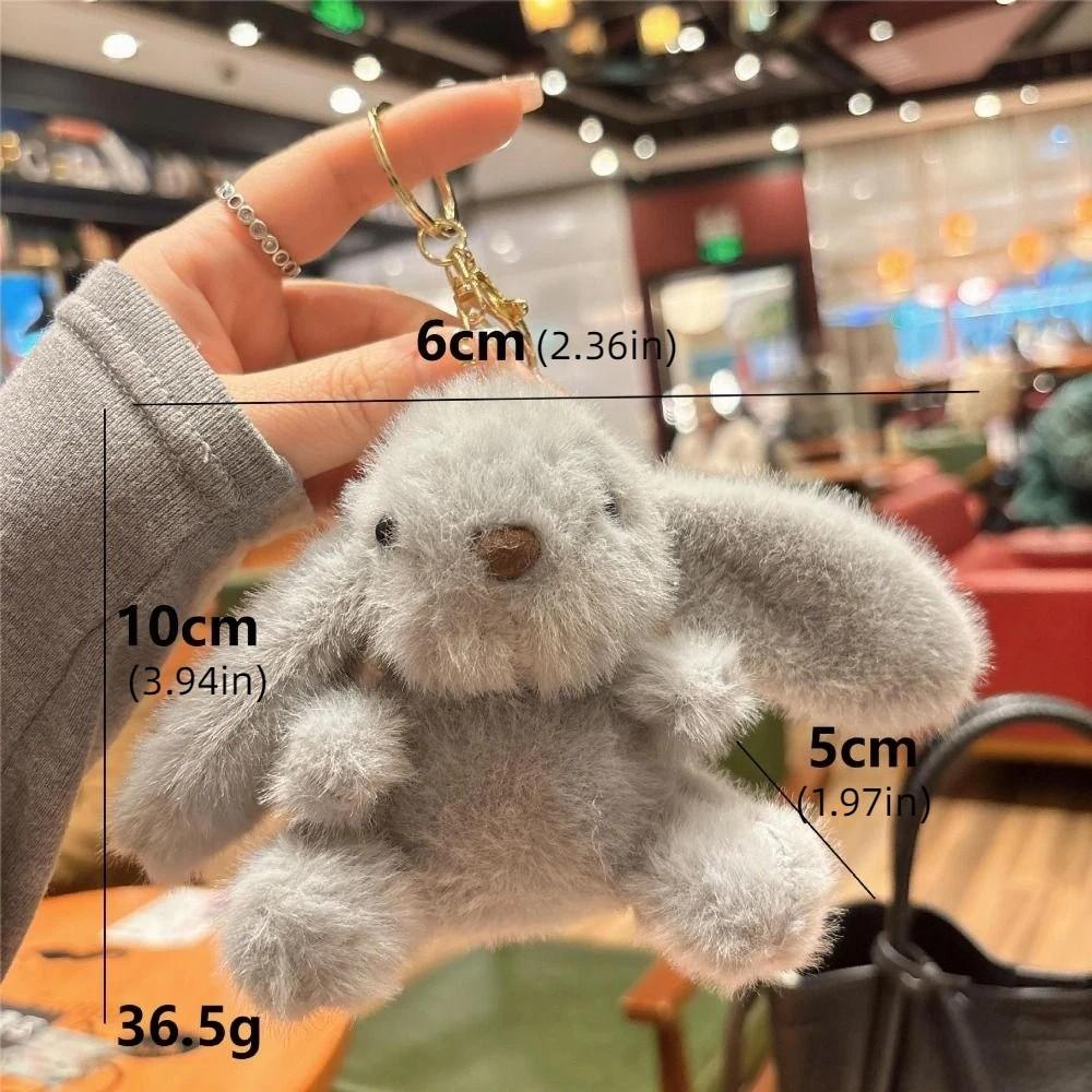 Fluffy Soft Rabbit Plush Pendant Metal Ring Rabbit Plush Key Ring Rabbit Fur Keychains  Women Girls