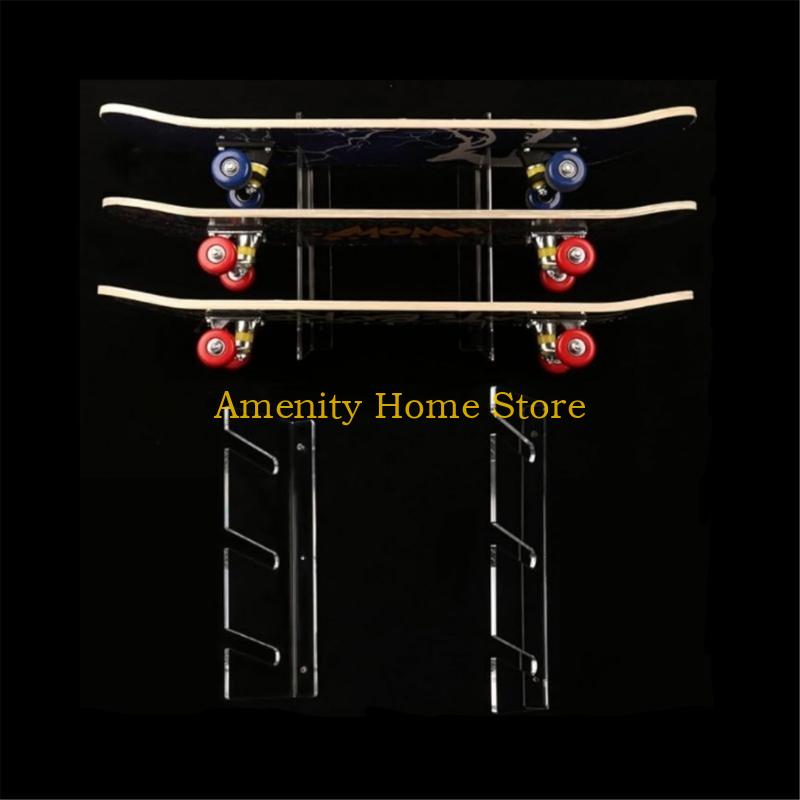 F26C Contemporary Acrylic Skateboard Organizer Wall Mount Holder for Skateboard Enthusiasts Professionals and Shop Owners