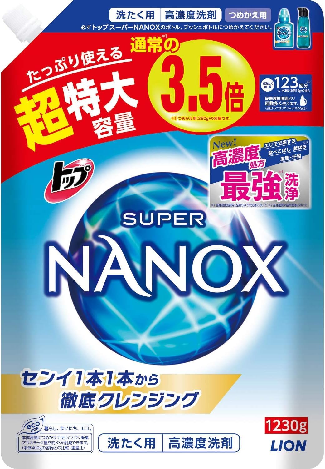 

Lion Top Super Nanox High Concentration Laundry Detergent Liquid Refill 1230g Large Capacity