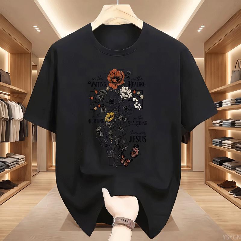 There Was Jesus T Shirt Floral Cross Tshirt Christian Faith Based Gift For Unisex Unisex Religious Printed Short Sleeve Tshirts Top