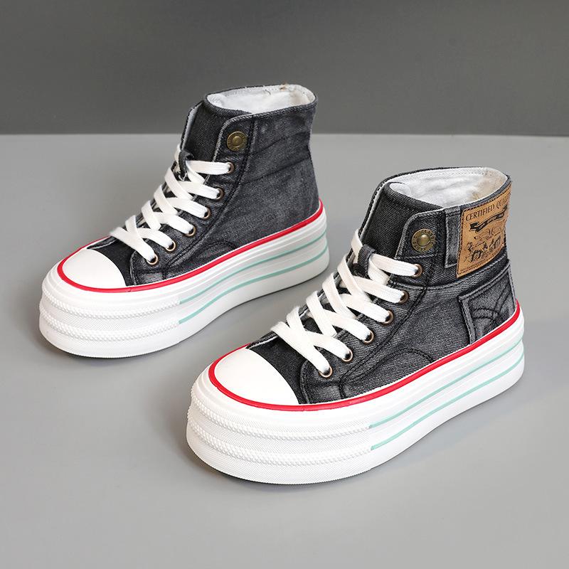 

Br616 парусиновые туфли женские осенние высокие дышащие на толстой подошве увеличивающие рост универсальные и износостойкие классические туфли 37 чёрный