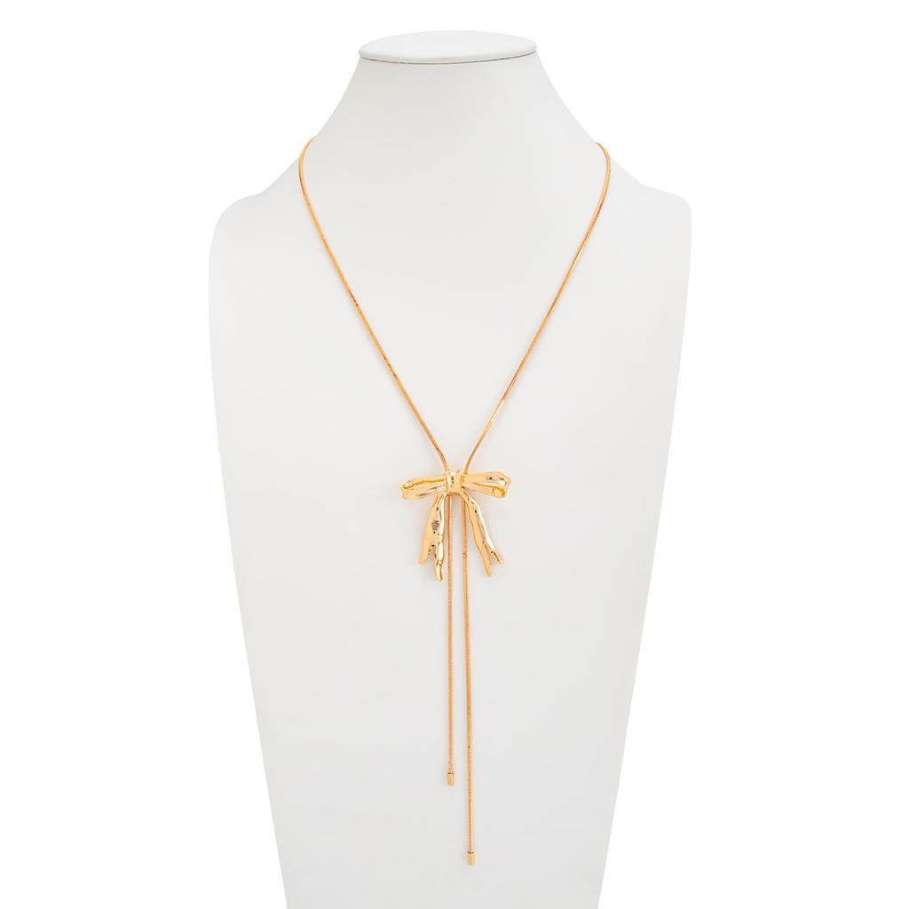 Sweet Bow Pendant Necklace for Women Y Shape Adjustable Snake Chain Personality Elegant Fashion Daily Wear Jewelry Accessories