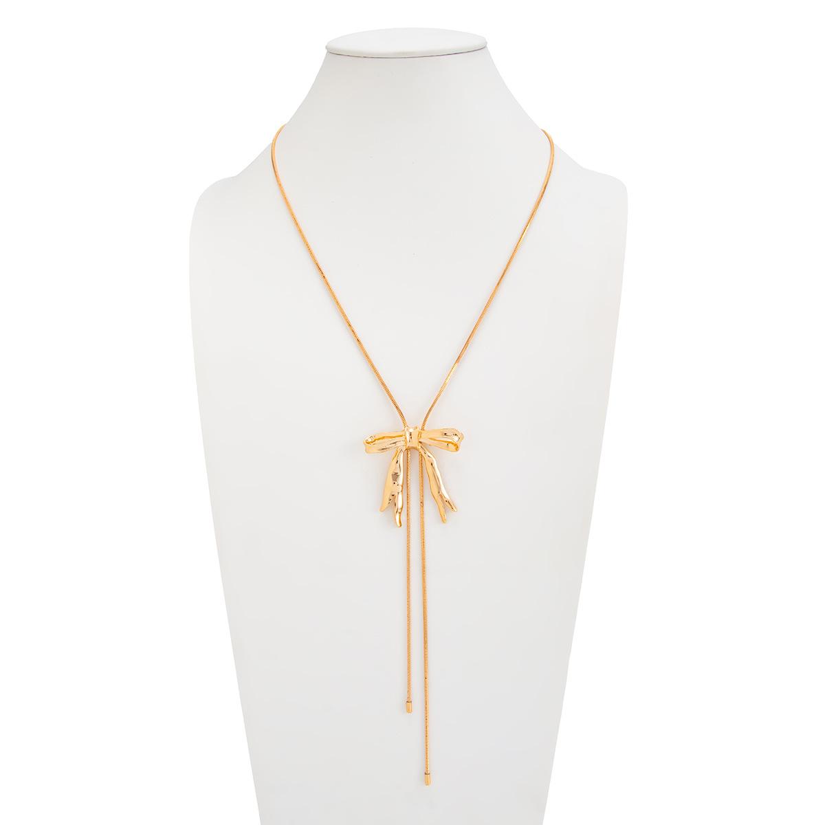 

Sweet Bow Pendant Necklace for Women Y Shape Adjustable Snake Chain Personality Elegant Fashion Daily Wear Jewelry Accessories