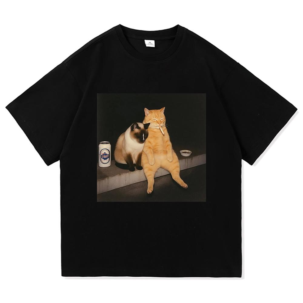 Divertente Gatto Che Fuma Sigaretta Meme Maglietta Moda Abbigliamento Donna Vintage Harajuku Vestiti T-shirt Harajuku Manica Corta Casual
