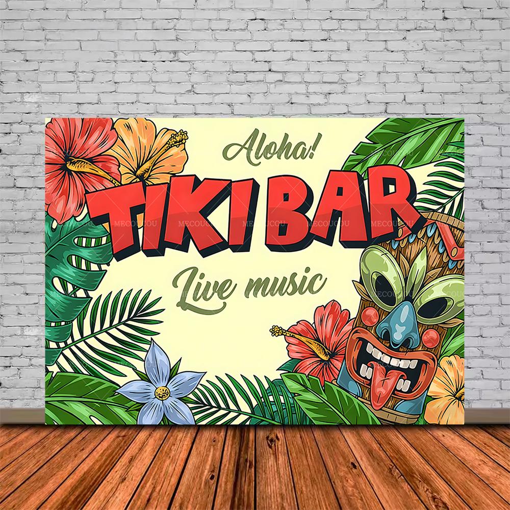 Tropische Tiki Bar Fotografie Hintergrund Blume Totem Banner Hawaii Meeresblick Hintergrund Babyparty Kindergeburtstagsparty Dekoration