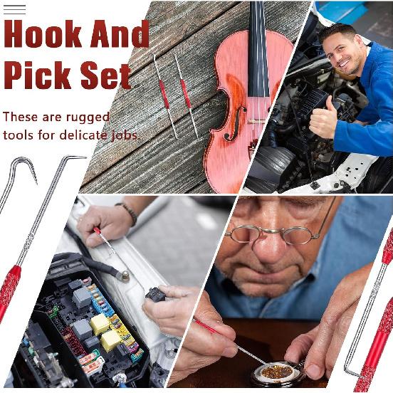 4 Pcs Hook And Pick Set Double Pointed Scribe Car Auto Oil Metal Pick O Ring Seal Puller Hooked Scriber Marking Tools For Carpenter Machinists