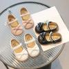 Toddlers Girls Leather Shoes Little Kids Casual Flats Princess Sweet with Pearls Beading Bow-knot 2024 Dress Party Shoes Soft