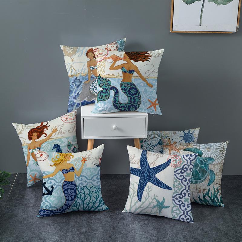 Retro Mediterranean Ocean Digital Print Peach Skin Pillow Cover Cushion Cover Wish Home Products Cushion Cover