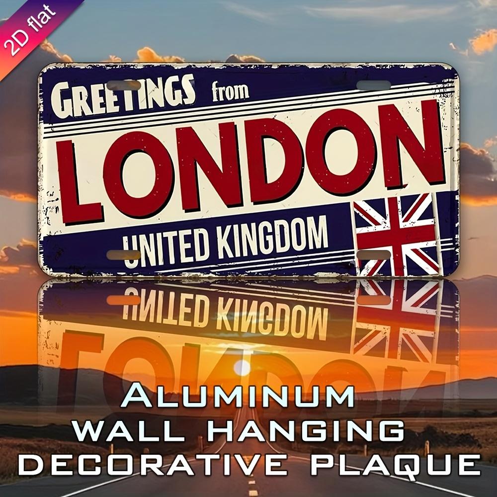 Greetings from London United Kingdom Union Jack Themed Aluminum Metal Sign D Flat Printing Distressed Vintage License Plate Sty 15x30cm(5.9x7.8inch)