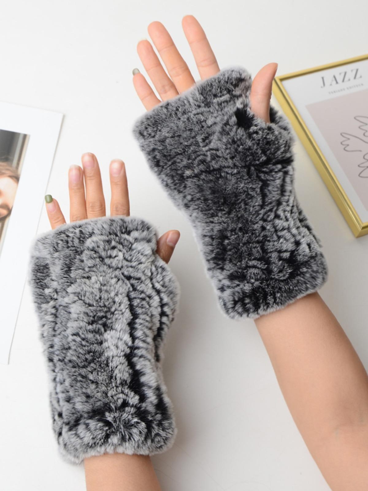 

Новые женские вязаные варежки из 100% натурального меха кролика рекс, зимние теплые женские перчатки без пальцев из натурального меха, вязаные меховые варежки ручной работы 04