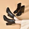 High-heeled Women's Boots Autumn and Winter New Square-headed Horseshoe Heel Fashion Boots Belt Buckle Short Boots Leather Boots