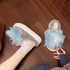 Korean Version of Mesh Wool Slippers Women's 2025 Summer and Autumn New Flower Outer Slippers One-word Flat Cotton Slippers