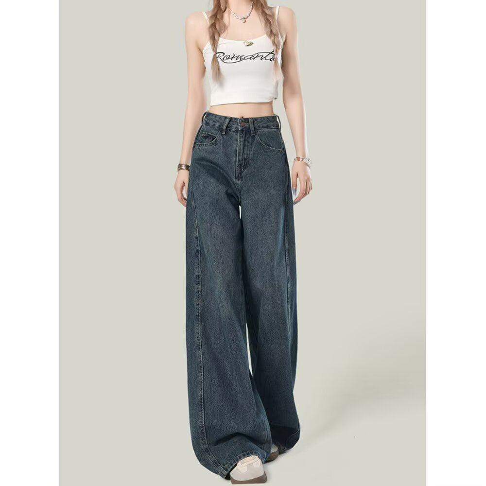 

Women s Elastic High-Waisted Wide-Leg Jeans 2026 - Slimming Petite Floor-Length Straight Pants for Spring/Autumn 3XL [144-161 lbs]