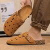 Baotou Slippers Summer New Fashion High-end Leather Surface Half Support Couple Beach Sandals Boken Cool Slippers