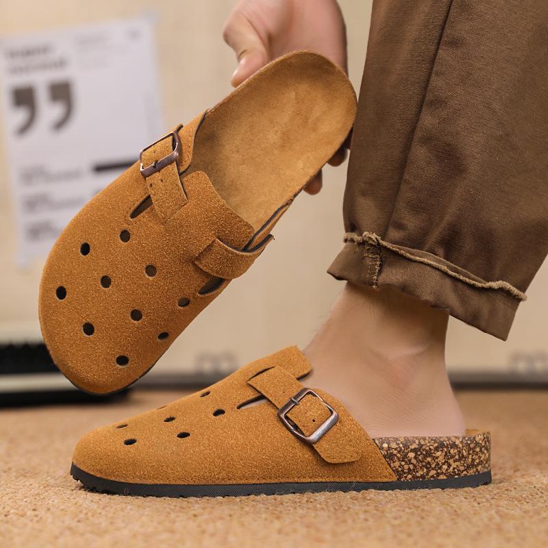 Baotou Slippers Summer New Fashion High-end Leather Surface Half Support Couple Beach Sandals Boken Cool Slippers