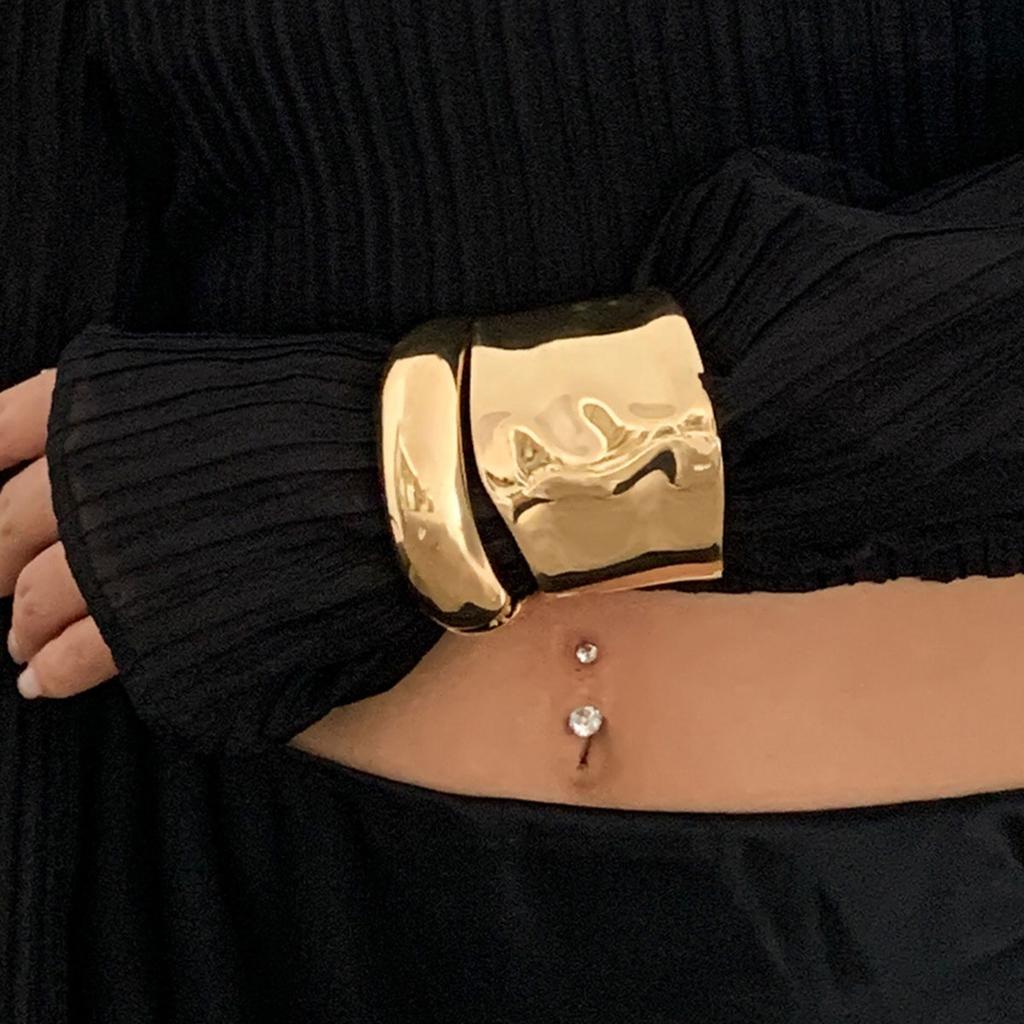 Punk Gold Color Smooth Metal Cuff Bracelets & Bangles For Women Statement Irregular Folded Men Bangle Fashion Jewelry