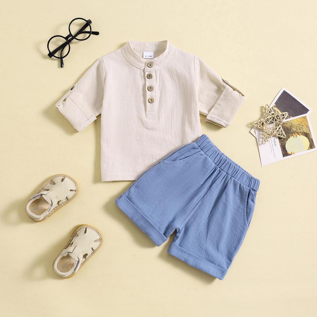 Kinder Y2K Mode Set: Kurzärmeliges Rundhals-Top & Roll-Up-Shorts für Jungen und Mädchen