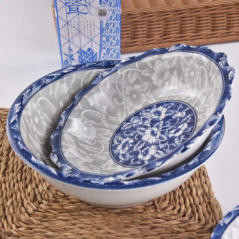 Set of 2 Large Blue & White Ceramic Bowls for Soup, Noodles, or Rice - Versatile Tableware