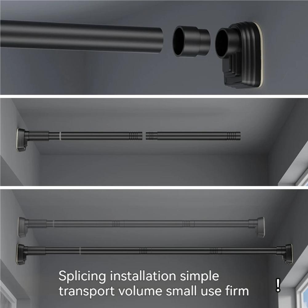 Up To 2.7m Adjustable Stainless Steel Shower Curtain Rod Clothes Drying Rack No-Drill Telescopic Pole for Laundry Room Bathroom