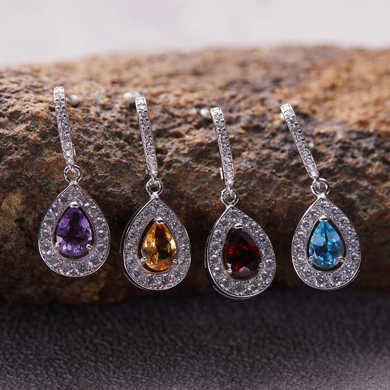 S925 Sterling Silver Natural Color Treasure Amethyst Citrine Topaz Earrings Earrings Women'S Factory