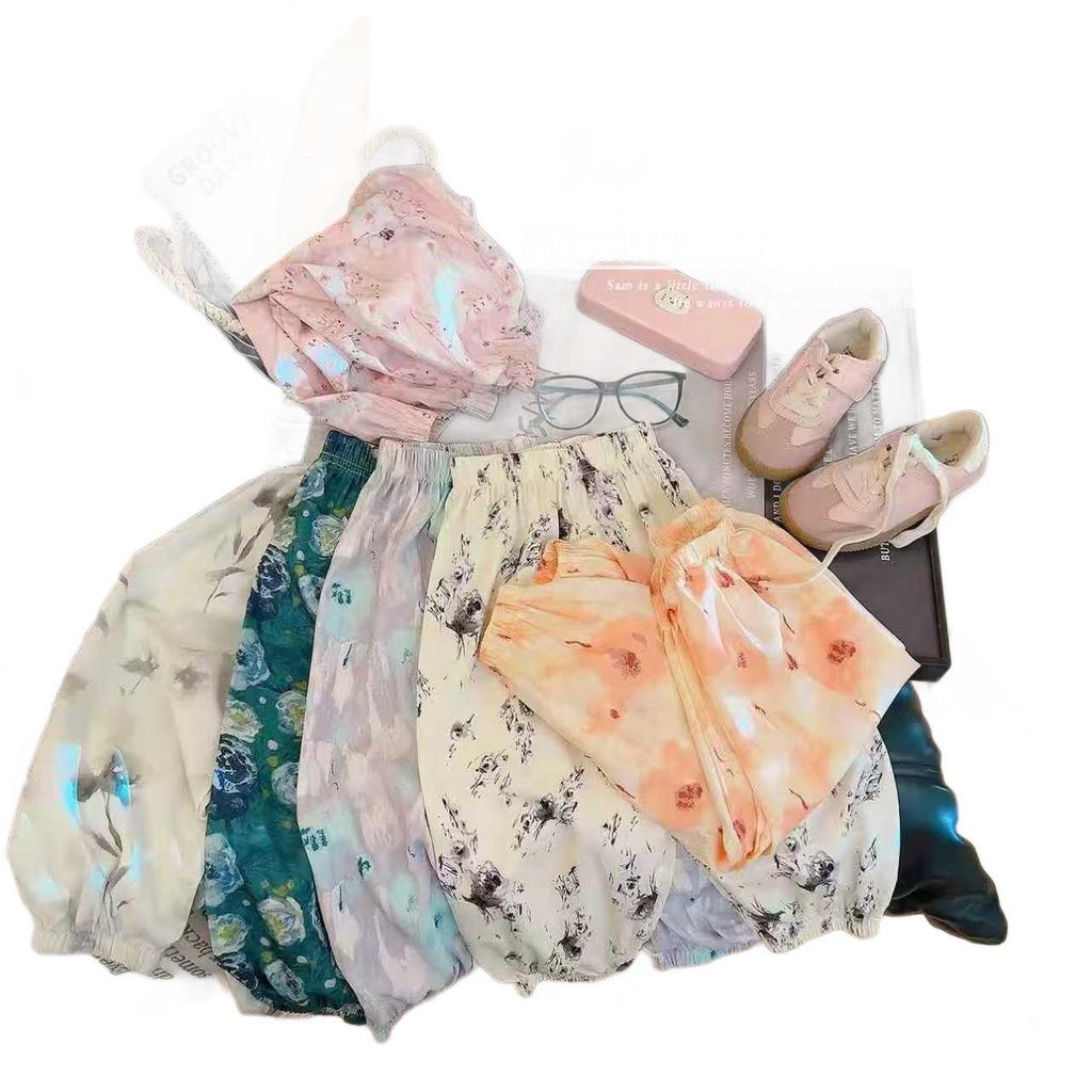 Meisjes Bloemen Wijde Pijp Anti-Mug Zomerbroek - Casual Koreaanse Stijl Lange Kinderbroek