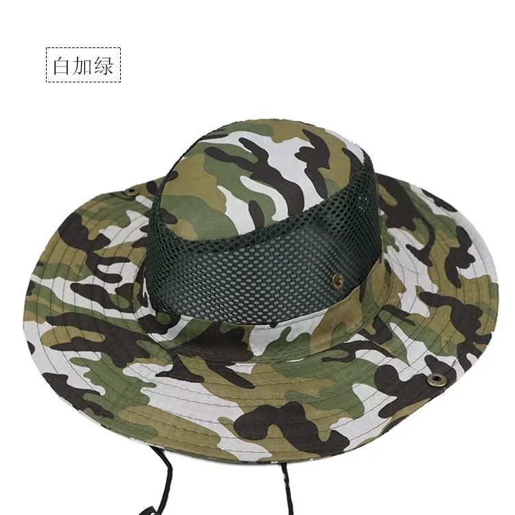 Camouflage Mesh Bucket Hats Wide Brim Beach Hat UV Protection Breathable Hunting Fishing Climbing Hiking Hat Outdoor Men Sun Hat