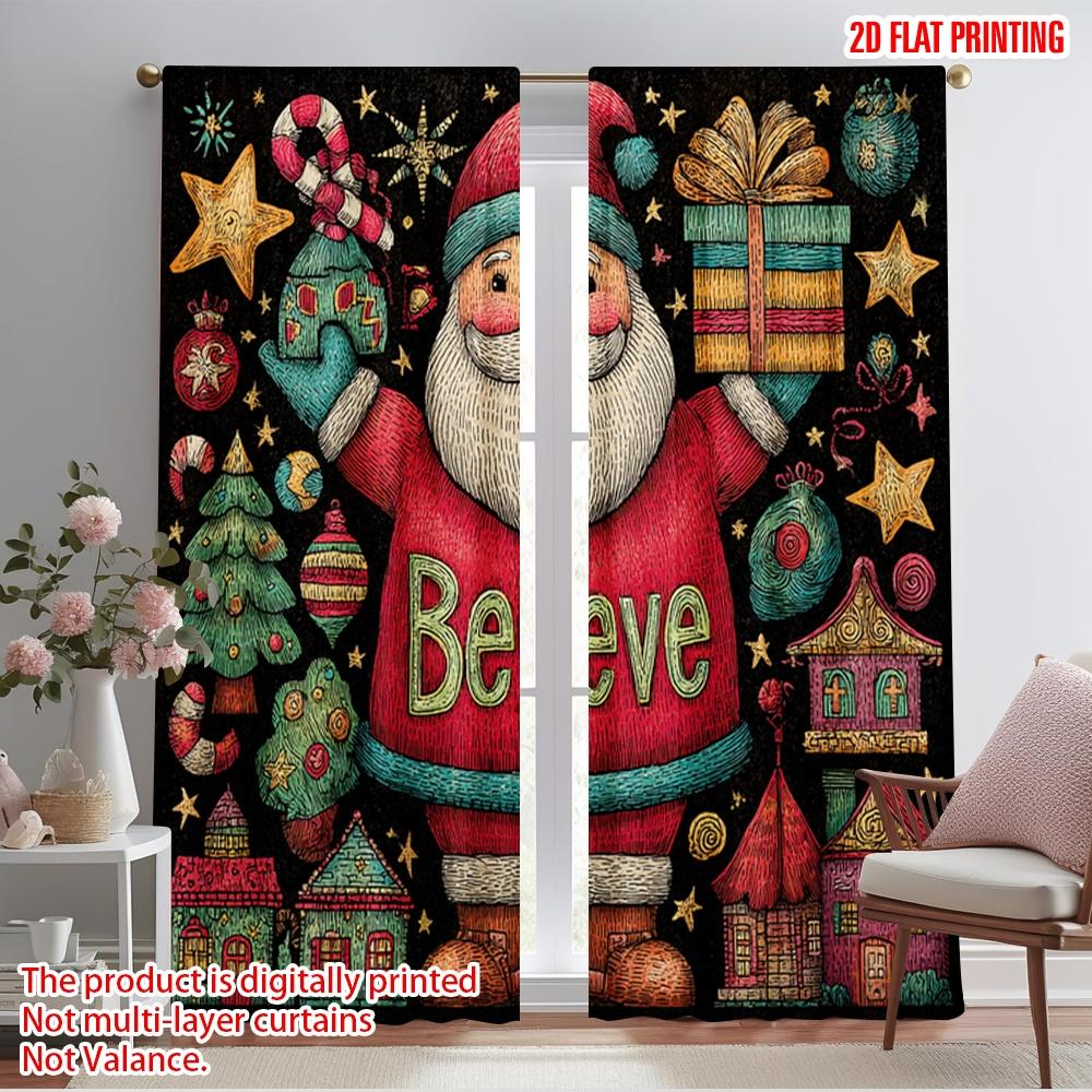 

2pcs,2D plane printing Pattern Curtains Santa Claus with Presents1 Polyester Fabric (without rod) Home Decor Perfect for Living 52.50×116.00 CM 2pcs