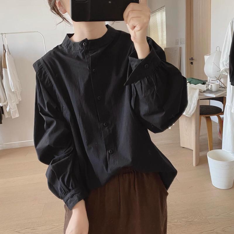 Half Turtleneck Shirt for Women Spring Autumn New Loose Korean Style Long-sleeved Design Cotton Top