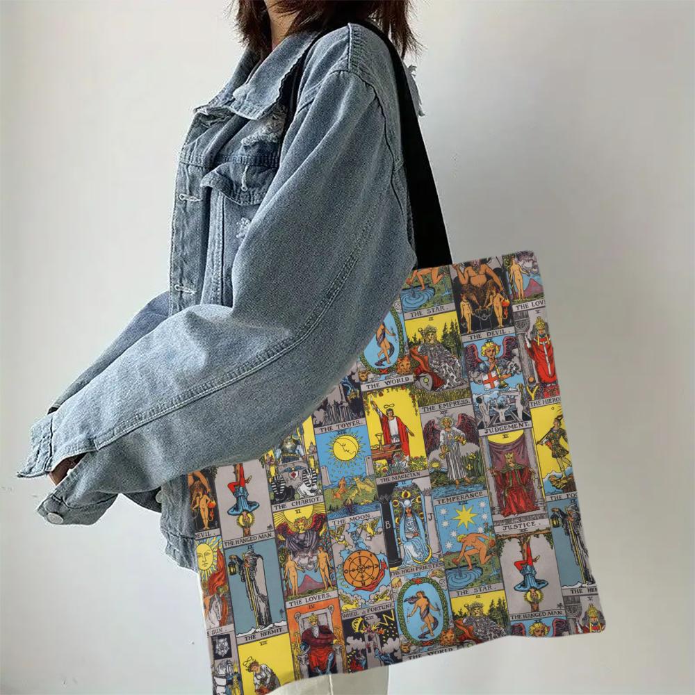 The Major Arcana of Tarot Printed Tote Bag Shopper Handbag Girl Shoulder Shopping Bag Casual Outdoor Beach Tote Bag