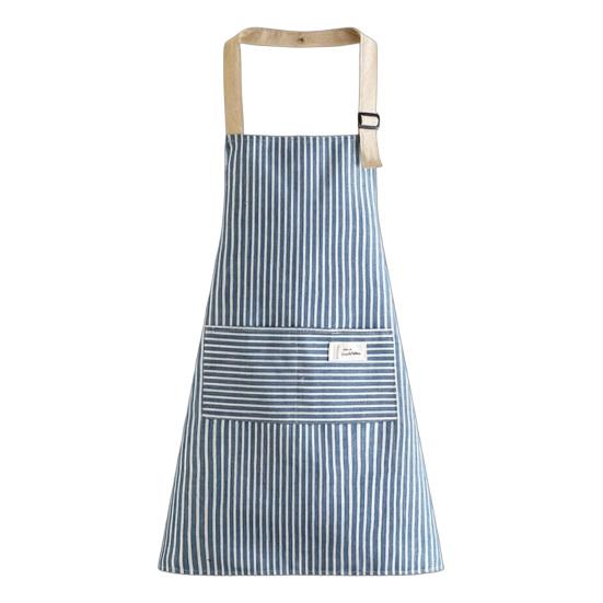 Adjustable Bib Apron with Large Patch Pocket Cotton Linen Stripe Cooking Apron Breathable Oil-Resistant Kitchen Apron for Men синий