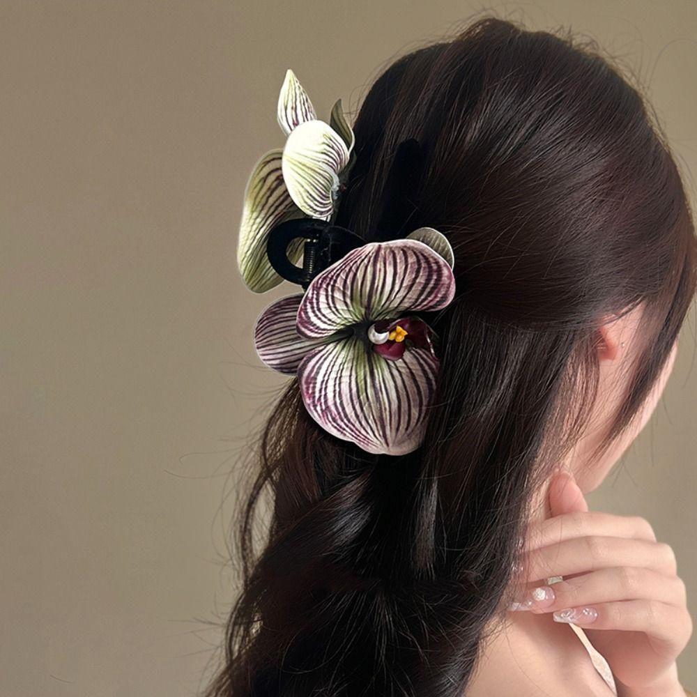 Butterfly Orchid Orchid Hair Clip Ponytail Clip Large Shark Clip Cute Flower Hair Claw  Daily