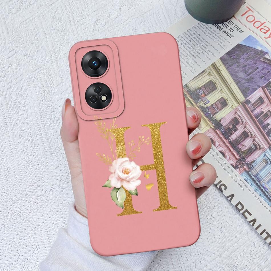For Oppo Reno 8T 8Z Phone Case Personalized 26 Letter Liquid Silicone Anti Slip Black Cover For OPPO Reno8T 8 Z Lite Coque Funda