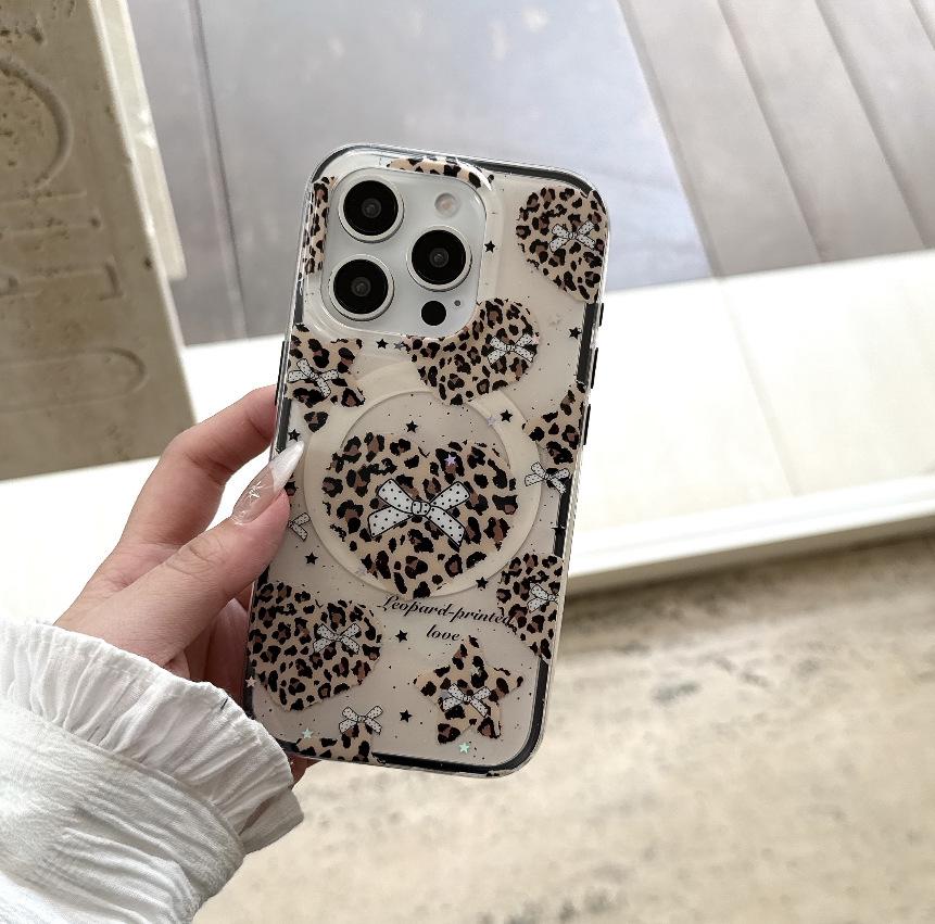 

High-End Leopard Print Heart 2-in-1 Phone Case for iPhone 16, 17 Air, and 15 PRO MAX 16 Pro білий