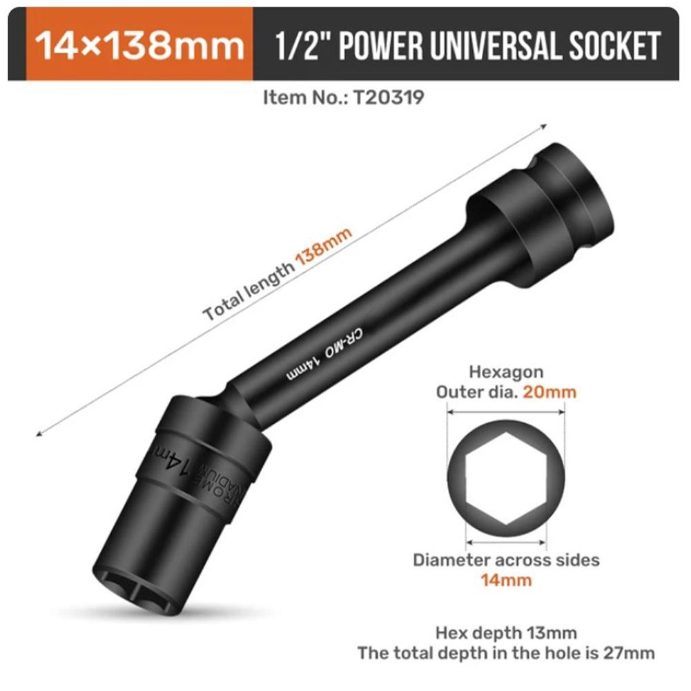 Schlag-Dreh-Sechskant-Steckkopf-Adapter 1/2-Zoll Antrieb Kardangelenk Cr-Mo Stahl Schraubenschlüssel Konverter 12-19mm
