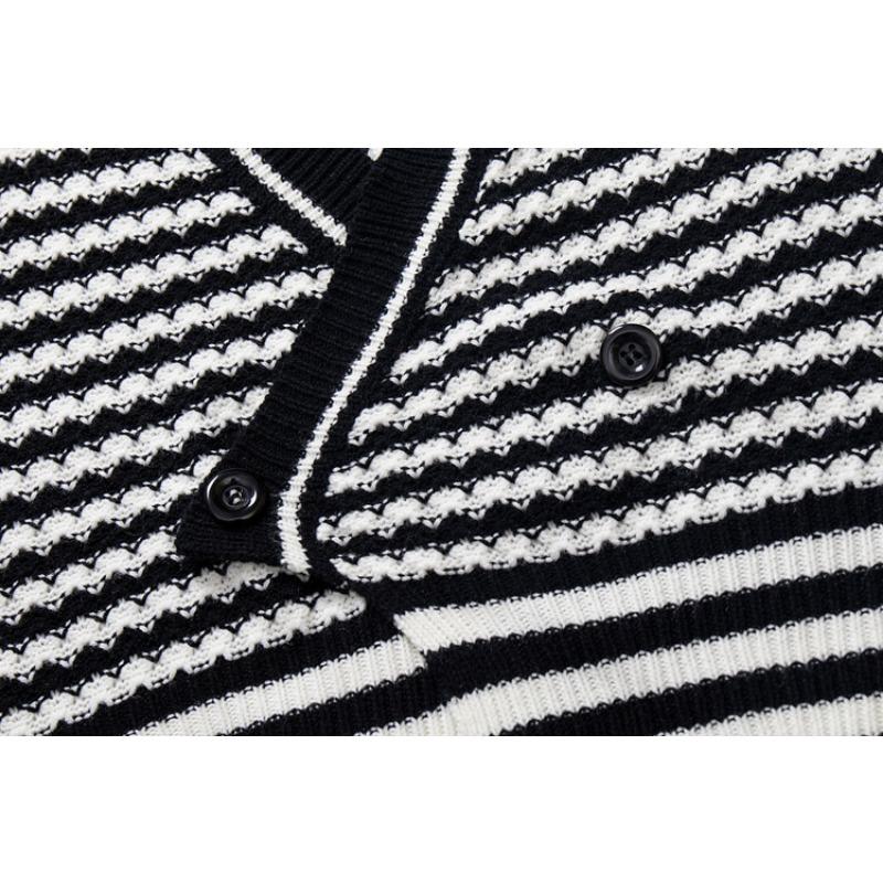 Spring and Autumn Women's Waistcoat Striped Knit Cardigan Sweater Vest
