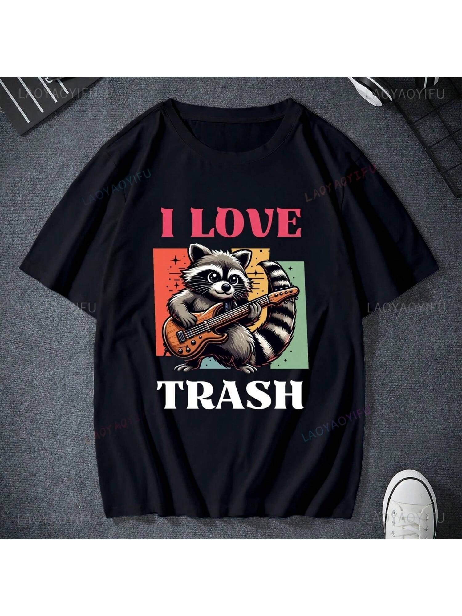 I LOVE TRASH, New Raccoon Retro Pattern Printed T-Shirts For Spring And Summer, Cotton T-Shirts Suitable For Both unisex And Wounisex1 S разноцветный