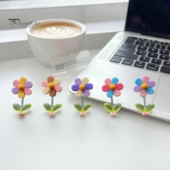 Car Aesthetic Decor 5Pcs Colorful Shaking Flower Decor, Resin Rainbow Sunflower Dashboard Ornament Cute for Teens with Non Slip Pad, Wobble