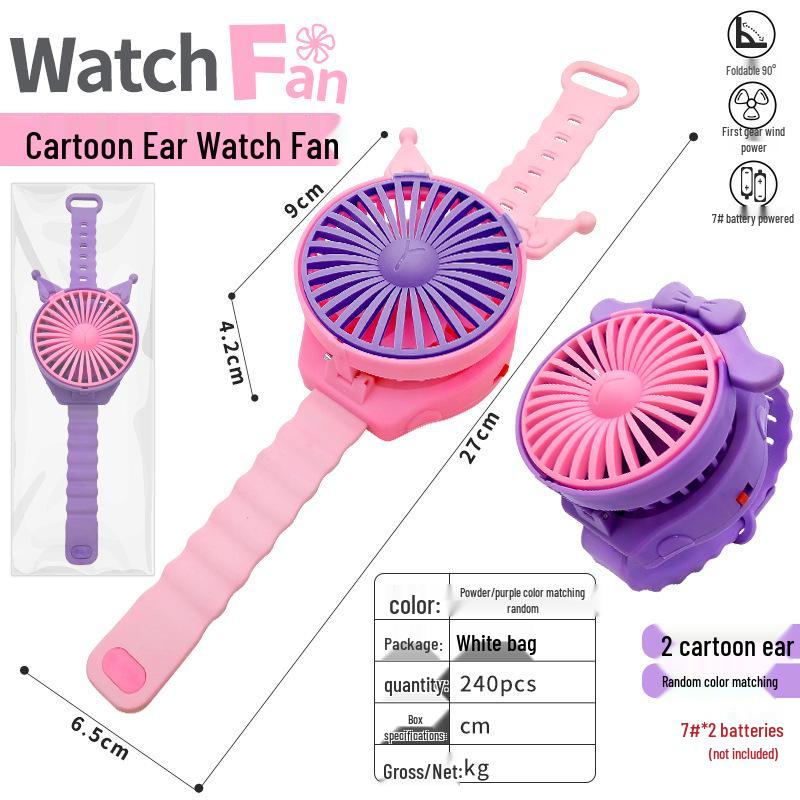 Summer Cartoon Wrist Fan - Cute Cat Ear Design, Silent Handheld for Women and Kids