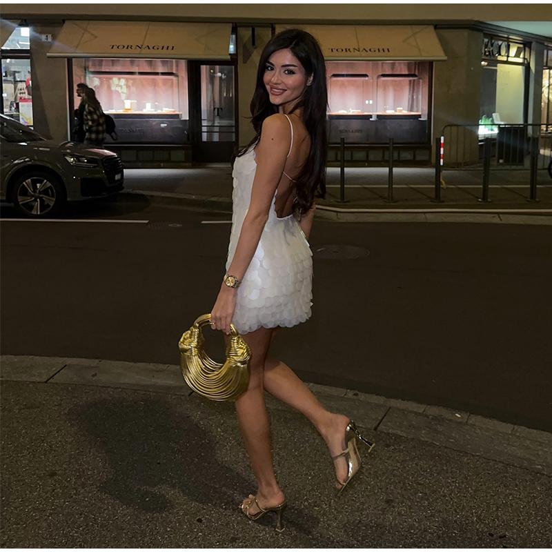 Fashion Sequin Party Dress Women Sling Sleeveless Backless Slim Hip Package Mini Evening Dresses Female 2025 Spring Lady Dress